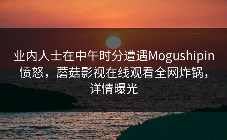 业内人士在中午时分遭遇Mogushipin愤怒，蘑菇影视在线观看全网炸锅，详情曝光