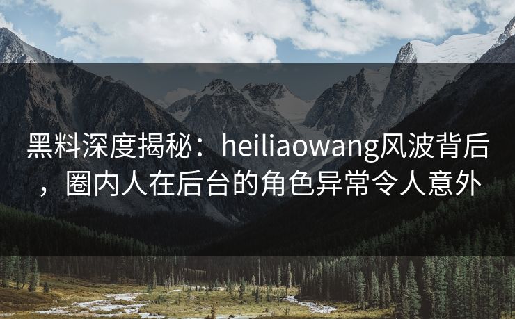 黑料深度揭秘：heiliaowang风波背后，圈内人在后台的角色异常令人意外