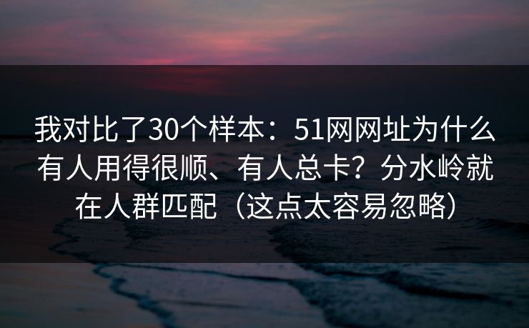 我对比了30个样本：51网网址为什么有人用得很顺、有人总卡？分水岭就在人群匹配（这点太容易忽略）